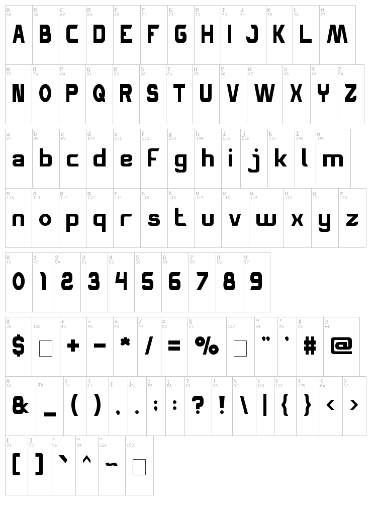 Space Truckin font map